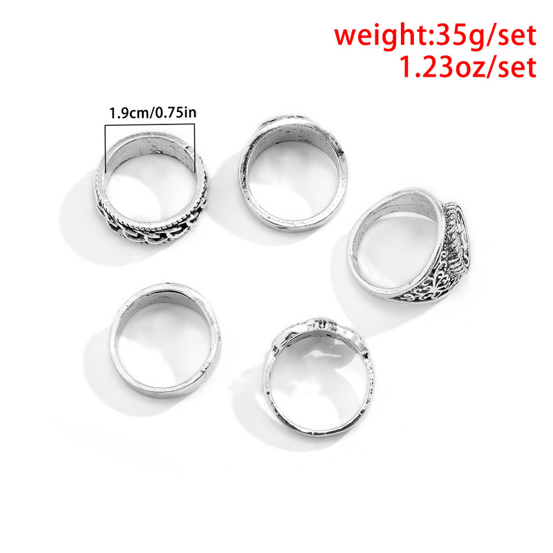 KunJoe Punk faragott gyűrűs szett férfiaknak antik ezüst színű vintage bohém gyűrűs szett Hip Hop ékszer kiegészítők csülök Anillos