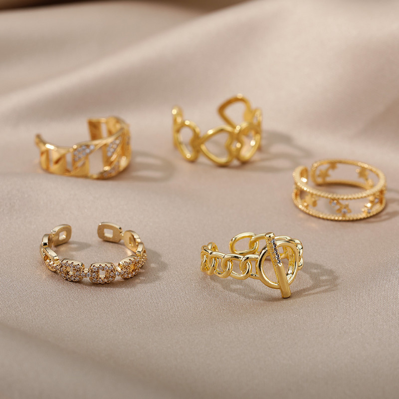 Gotické otvorené OT pracky Twist reťazové prstene pre ženy z nehrdzavejúcej ocele nastaviteľné zlaté prsteňové šperky svadobné párty darček Bague