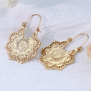 Vintage Ethnic Peach Heart Flower Leaf Dangle σκουλαρίκια Γυναικεία Χρυσό Χρώμα Κοίλο σκαλιστά Huggies Ινδικά σκουλαρίκια Jhumka Jewelry