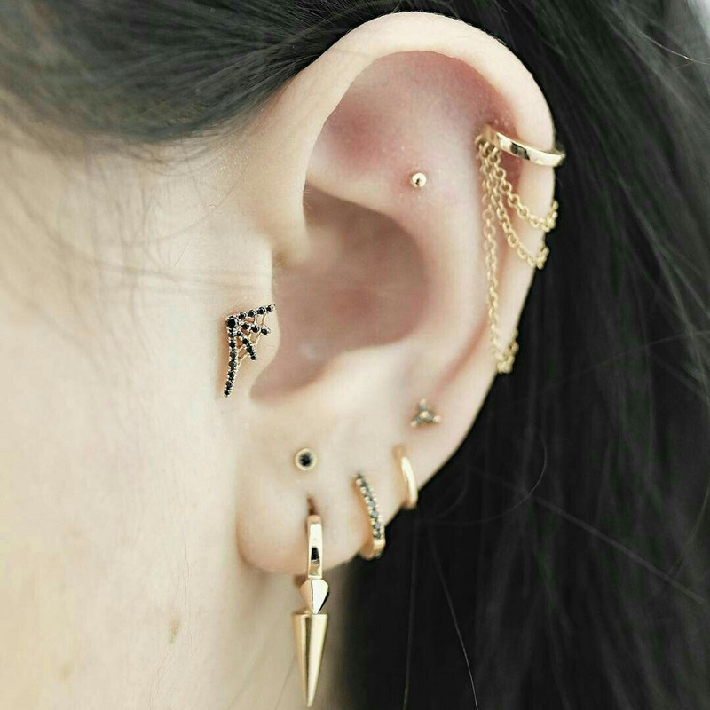 16G Helix Cartilage Tragus Barbell cu cercei cu lanț piercing Cercei cu bile din oțel inoxidabil Bărbați Femei Bijuterii cu lanț cu ciucuri