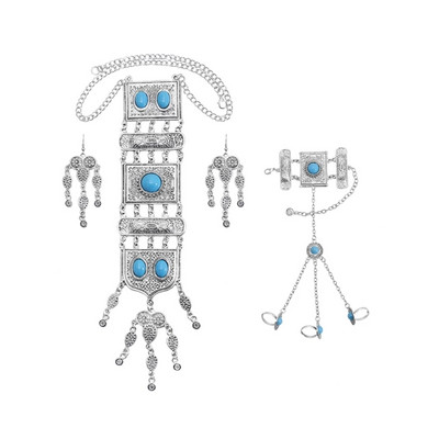 Čigonų karolių apyrankių auskarų rinkiniai moterims Boho hipių monetų kutai Raudonas mėlynas akmuo Turkijos genties papuošalų rinkinys vakarėlio dovana