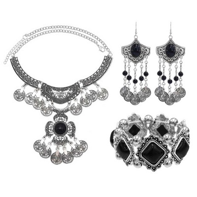 Čigonų karolių apyrankių auskarų rinkiniai moterims Boho hipių monetų kutai Raudonas mėlynas akmuo Turkijos genties papuošalų rinkinys vakarėlio dovana