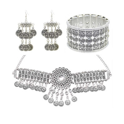 Čigonų karolių apyrankių auskarų rinkiniai moterims Boho hipių monetų kutai Raudonas mėlynas akmuo Turkijos genties papuošalų rinkinys vakarėlio dovana