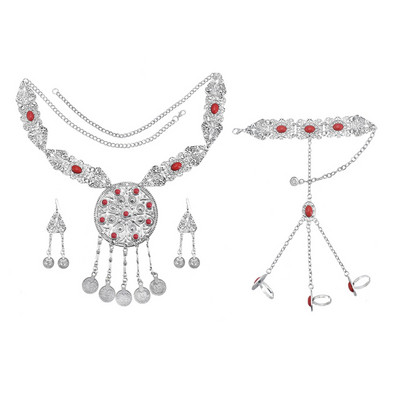 Čigonų karolių apyrankių auskarų rinkiniai moterims Boho hipių monetų kutai Raudonas mėlynas akmuo Turkijos genties papuošalų rinkinys vakarėlio dovana