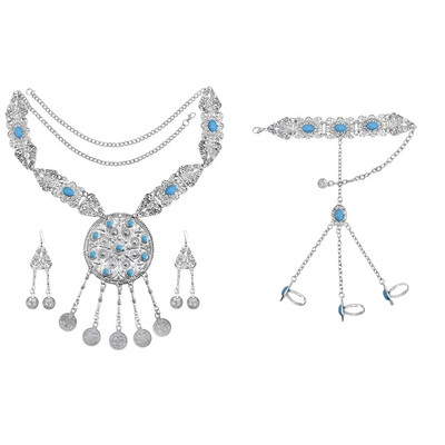 Čigonų karolių apyrankių auskarų rinkiniai moterims Boho hipių monetų kutai Raudonas mėlynas akmuo Turkijos genties papuošalų rinkinys vakarėlio dovana