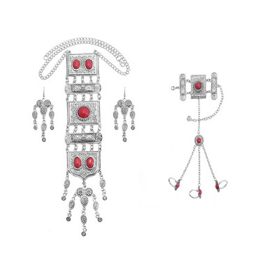 Čigonų karolių apyrankių auskarų rinkiniai moterims Boho hipių monetų kutai Raudonas mėlynas akmuo Turkijos genties papuošalų rinkinys vakarėlio dovana