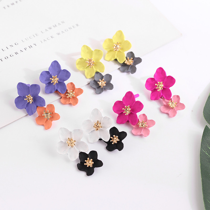 Dideli gėlių auskarai, madingi moteriški auskarai, 2020 m. tendencijos, auskarai, korėjietiški vintažiniai papuošalai vakarėliams didmeninė prekyba