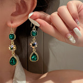 2022 m. naujos mados žalios spalvos brangakmenio ilgi perliniai auskarai su kutais moterims, senovinių papuošalų vakarėliui, vestuvėms, madingi kabantys auskarai