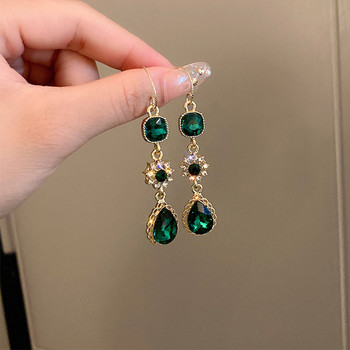 2022 Нова мода Зелен скъпоценен камък Дълги перлени обеци с пискюли Капки за жени Ретро бижута Парти Сватба Модерни висящи обеци