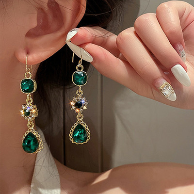 2022 m. naujos mados žalios spalvos brangakmenio ilgi perliniai auskarai su kutais moterims, senovinių papuošalų vakarėliui, vestuvėms, madingi kabantys auskarai