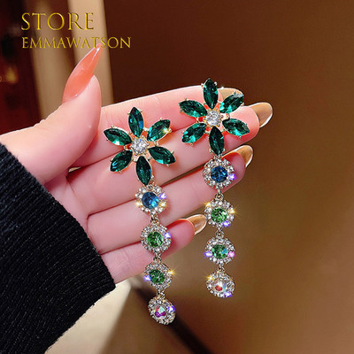 2022 m. naujos mados žalios spalvos brangakmenio ilgi perliniai auskarai su kutais moterims, senovinių papuošalų vakarėliui, vestuvėms, madingi kabantys auskarai