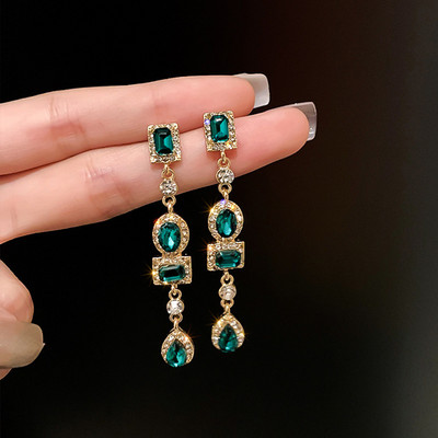 2022 m. naujos mados žalios spalvos brangakmenio ilgi perliniai auskarai su kutais moterims, senovinių papuošalų vakarėliui, vestuvėms, madingi kabantys auskarai