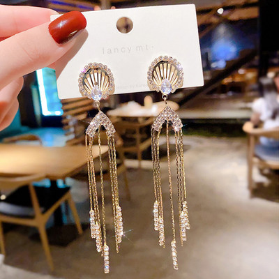 2022 m. naujos mados žalios spalvos brangakmenio ilgi perliniai auskarai su kutais moterims, senovinių papuošalų vakarėliui, vestuvėms, madingi kabantys auskarai