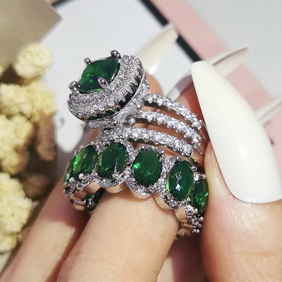 Lux Verde Negru Roz Argintiu Culoarea Perna Inele de logodna de nunta Seturi de inele pentru femei Deget Pure Bijuterii Personalizate R5847
