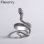 FOXANRY Inele de culoare argintie Accesorii pentru cupluri Moda Punk Vintage Înfășurare simplă Design șarpe Petrecere Bijuterii din argint thailandez