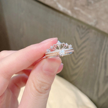 Романтични принцеси пръстени за жени Класически 2 в 1 регулируема корона Anillos за Свети Валентин Подарък Сватбени бижута Аксесоари