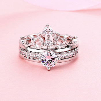 Ρομαντικά δαχτυλίδια πριγκίπισσας για γυναίκες Classic 2 σε 1 ρυθμιζόμενο στεφάνι Anillos για δώρο για την ημέρα του Αγίου Βαλεντίνου Αξεσουάρ γαμήλιων κοσμημάτων