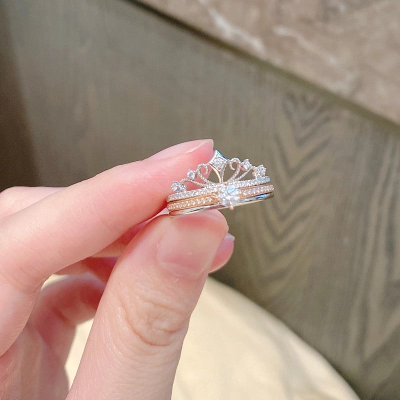 Inele de prințesă romantice pentru femei clasice 2 în 1 inele de coroană reglabile pentru cadou de Ziua Îndrăgostiților Accesorii de bijuterii de nuntă