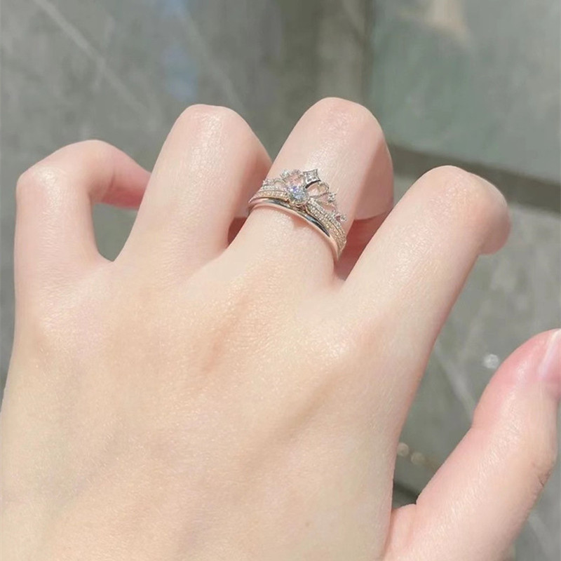 Inele de prințesă romantice pentru femei clasice 2 în 1 inele de coroană reglabile pentru cadou de Ziua Îndrăgostiților Accesorii de bijuterii de nuntă