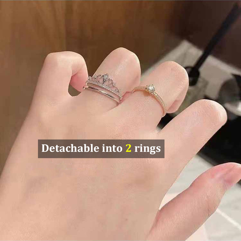 Inele de prințesă romantice pentru femei clasice 2 în 1 inele de coroană reglabile pentru cadou de Ziua Îndrăgostiților Accesorii de bijuterii de nuntă