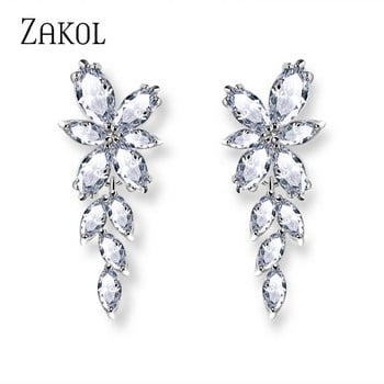 ZAKOL Fashion Leaf Ζιργκόν Σκουλαρίκια σταγόνα για Γυναικεία Λευκό Χρώμα Κρυστάλλινο Νυφικό Σκουλαρίκι Νυφικό Δώρο Κοσμήματα Γάμου