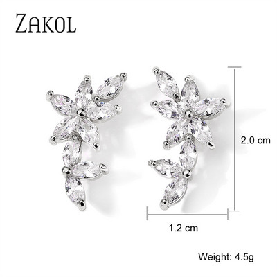 ZAKOL Cercei cu picătură de zircon, frunze de modă, pentru femei, de culoare aur alb, cercei de mireasă, cristal, bijuterii pentru nuntă, cadou