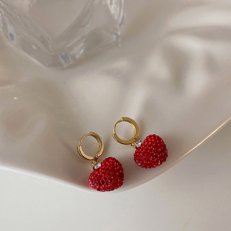 Cercei cu pandantiv cu inimă roșie pentru fete sexy, cercei cu buton pentru ureche, accesorii de bijuterii de lux, cercei de petrecere europeni și americani, pentru femei, cadou