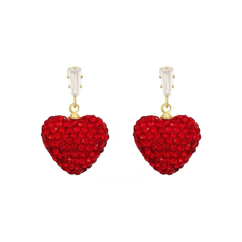 Cercei cu pandantiv cu inimă roșie pentru fete sexy, cercei cu buton pentru ureche, accesorii de bijuterii de lux, cercei de petrecere europeni și americani, pentru femei, cadou