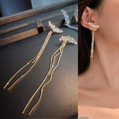 Exknl cercei lungi cu picătură cu ciucuri pentru femei Bijoux, la modă, de cristal, pentru femei, bijuterii de nuntă, cadou Brincos 2021