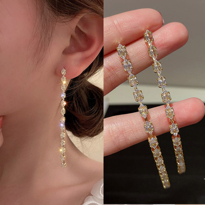 Exknl cercei lungi cu picătură cu ciucuri pentru femei Bijoux, la modă, de cristal, pentru femei, bijuterii de nuntă, cadou Brincos 2021