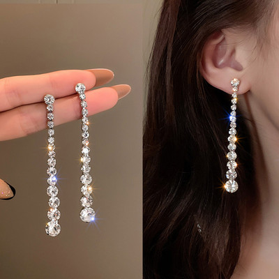 Exknl cercei lungi cu picătură cu ciucuri pentru femei Bijoux, la modă, de cristal, pentru femei, bijuterii de nuntă, cadou Brincos 2021