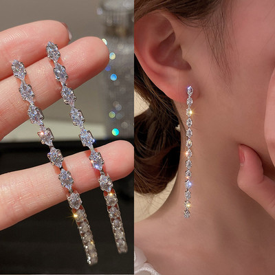 Exknl cercei lungi cu picătură cu ciucuri pentru femei Bijoux, la modă, de cristal, pentru femei, bijuterii de nuntă, cadou Brincos 2021