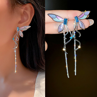 Exknl cercei lungi cu picătură cu ciucuri pentru femei Bijoux, la modă, de cristal, pentru femei, bijuterii de nuntă, cadou Brincos 2021
