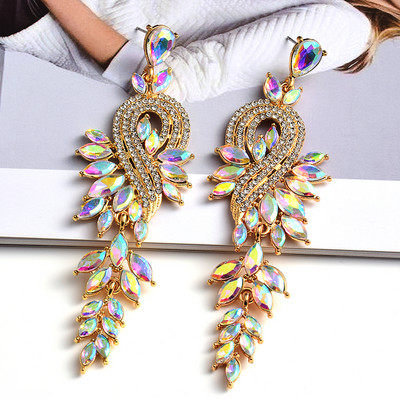 Nou stil, lung, clasic, colorat, cercei cu picătură de cristal, pandantiv vintage de înaltă calitate, accesorii de bijuterii din metal pentru femei