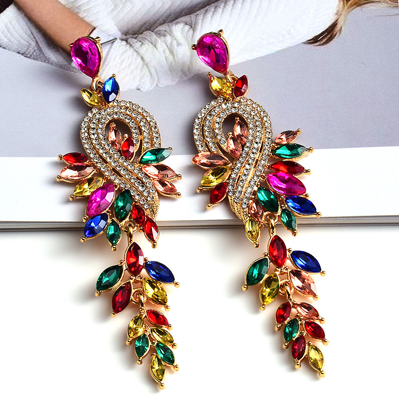 Nou stil, lung, clasic, colorat, cercei cu picătură de cristal, pandantiv vintage de înaltă calitate, accesorii de bijuterii din metal pentru femei
