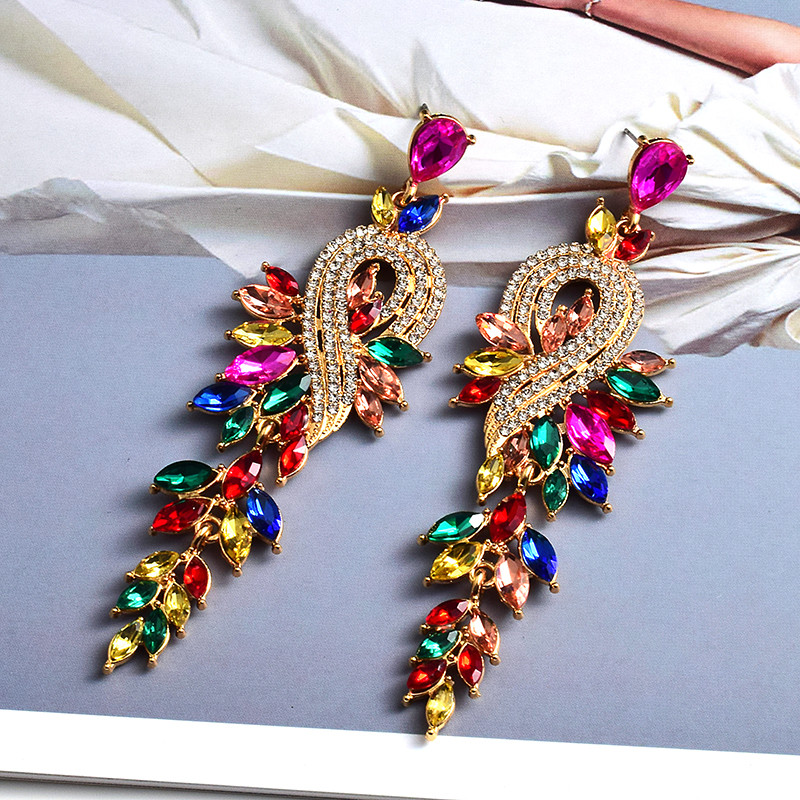 Nou stil, lung, clasic, colorat, cercei cu picătură de cristal, pandantiv vintage de înaltă calitate, accesorii de bijuterii din metal pentru femei