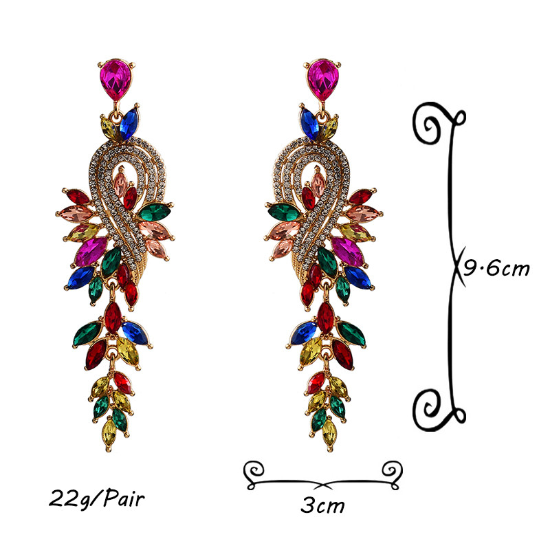 Nou stil, lung, clasic, colorat, cercei cu picătură de cristal, pandantiv vintage de înaltă calitate, accesorii de bijuterii din metal pentru femei