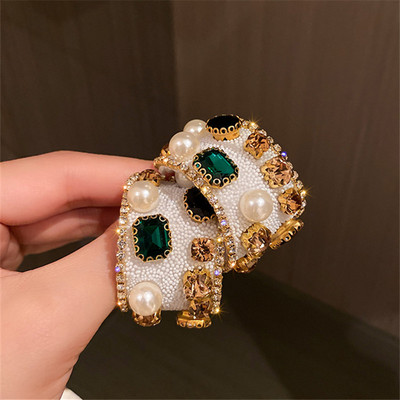 XIALUOKE Cercei cu perle de cristal colorate de epocă, cercei cu perle geometrice, alb, negru, hiperbole, pentru femei, bijuterii pentru petrecerea de nuntă