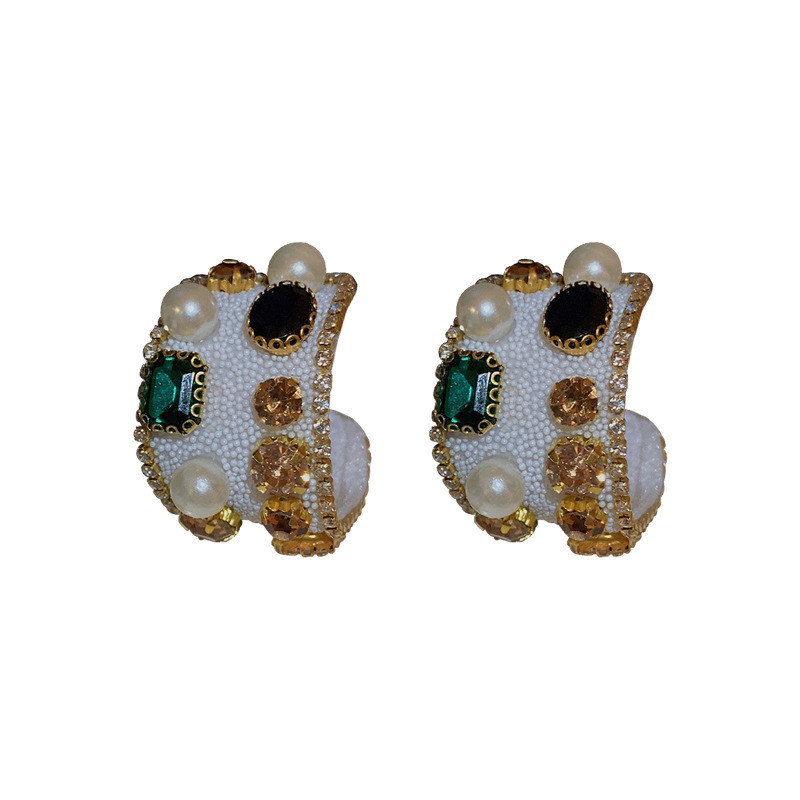 XIALUOKE Cercei cu perle de cristal colorate de epocă, cercei cu perle geometrice, alb, negru, hiperbole, pentru femei, bijuterii pentru petrecerea de nuntă