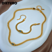 DIEYURO 316L oțel inoxidabil albastru zircon forma ochi colier brățară pentru femei New Trend fete lanț gros set de bijuterii cadouri