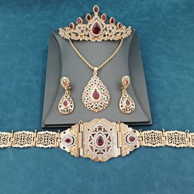 Arab esküvői ékszer szett köntös ruha öv fülbevaló nyaklánc marokkói fém deréklánc Esküvői menyasszonyi korona fejlánc