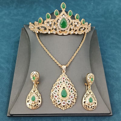 Arab esküvői ékszer szett köntös ruha öv fülbevaló nyaklánc marokkói fém deréklánc Esküvői menyasszonyi korona fejlánc