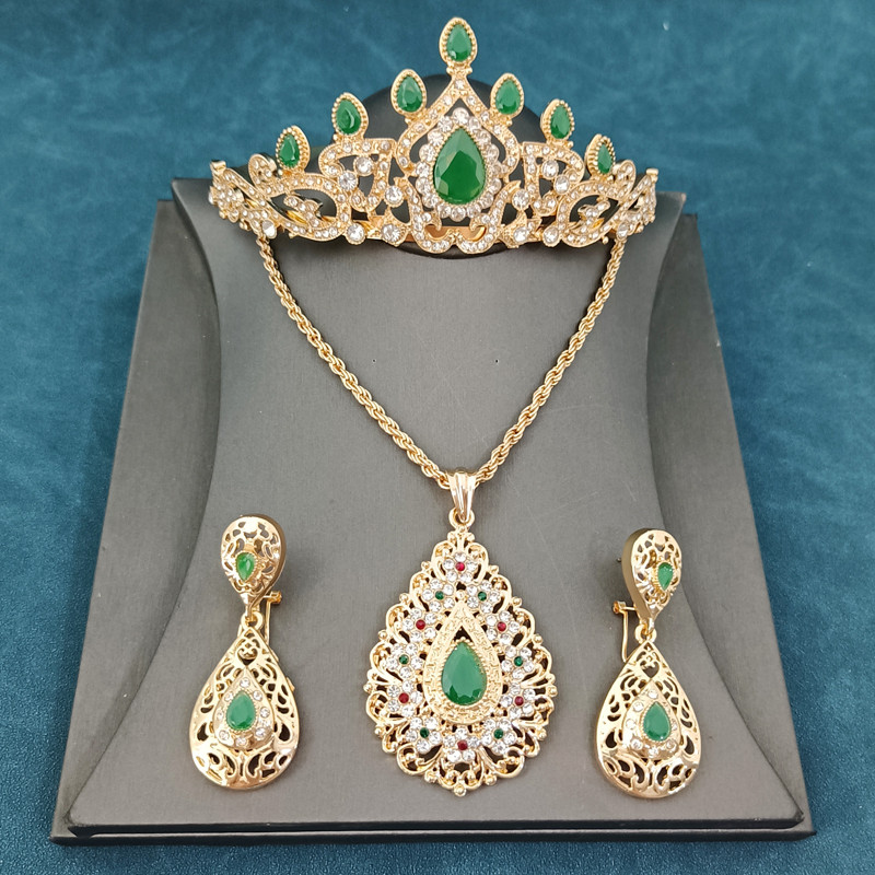 Arab esküvői ékszer szett köntös ruha öv fülbevaló nyaklánc marokkói fém deréklánc Esküvői menyasszonyi korona fejlánc