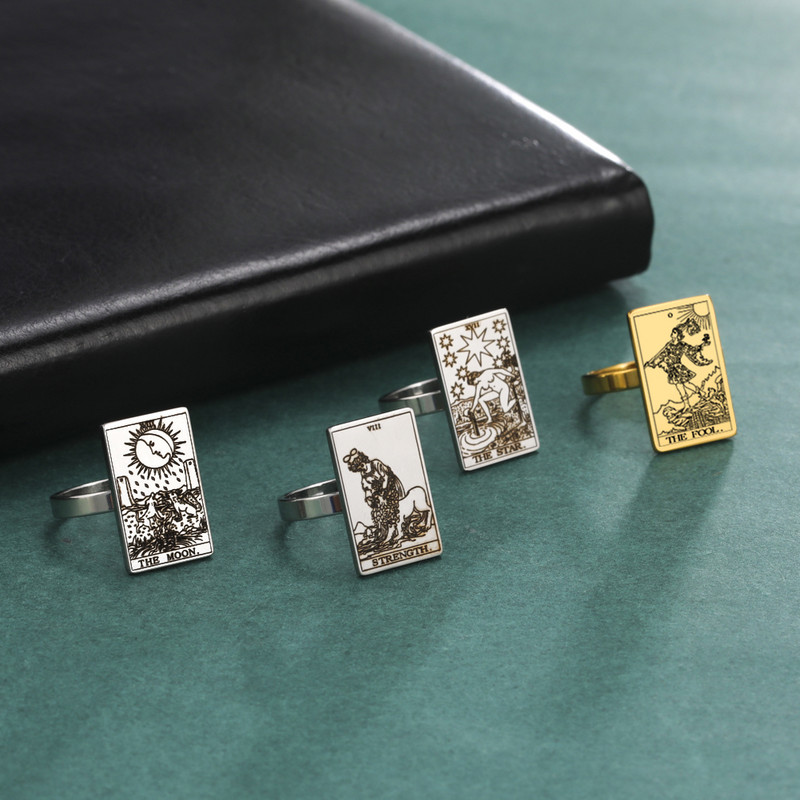 Inele de cărți de tarot Skyrim pentru femei bărbați din oțel inoxidabil ezoterism divinație inel magic banda arcane majore amuleta bijuterii cadou