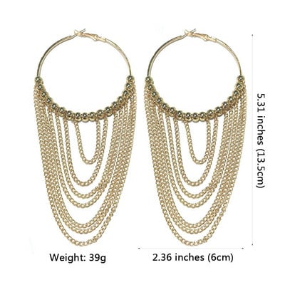 Cercei cu ciucuri lungi din metal, circulari, de modă MANILAI, pentru femei, bijuterii indiene, cu lanț, cercei cu bile de culoare aurie.
