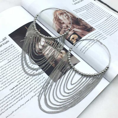 Cercei cu ciucuri lungi din metal, circulari, de modă MANILAI, pentru femei, bijuterii indiene, cu lanț, cercei cu bile de culoare aurie.