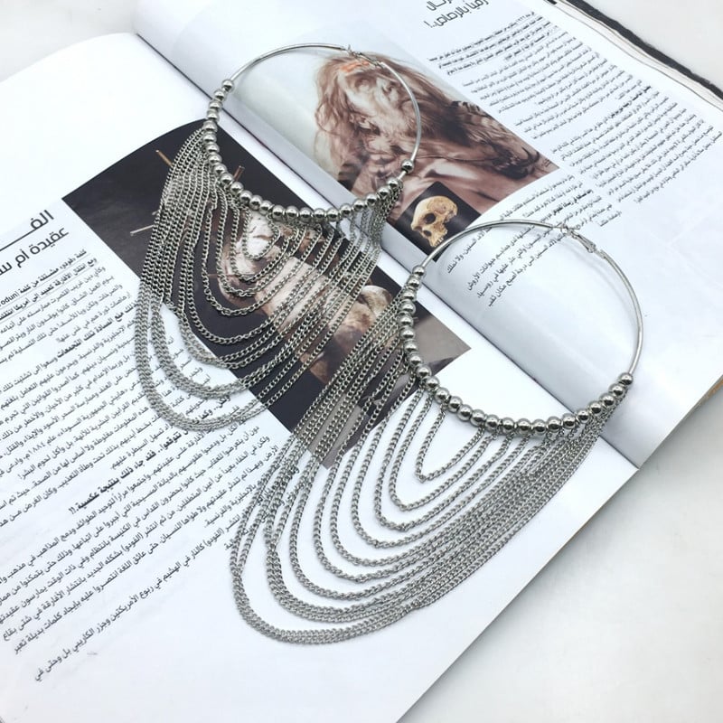Cercei cu ciucuri lungi din metal, circulari, de modă MANILAI, pentru femei, bijuterii indiene, cu lanț, cercei cu bile de culoare aurie.