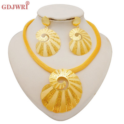 Moda Dubai Set de bijuterii de culoare aurie pentru femei Colier și cercei cu pandantiv cu flori mari de lux Cadouri pentru nunți Accesorii pentru mireasă