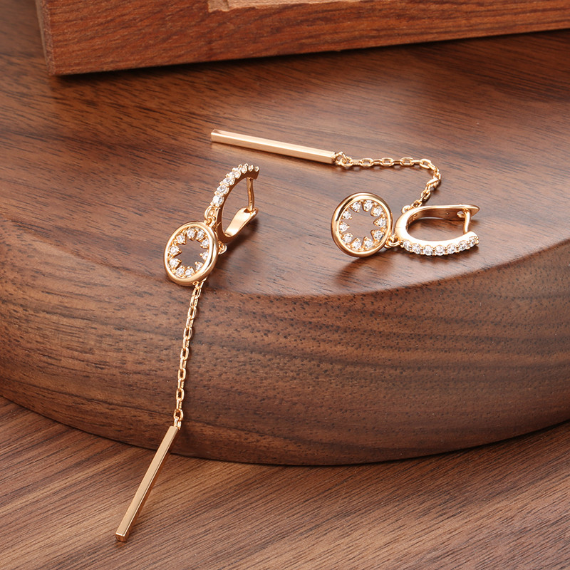 Elegantné dlhé strapcové duté okrúhle prívesky so zirkónmi, ružovo-zlaté, trendy šperky, dievčenské sexi náušnice, doplnky