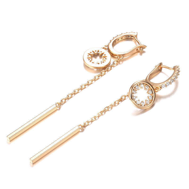 Elegantné dlhé strapcové duté okrúhle prívesky so zirkónmi, ružovo-zlaté, trendy šperky, dievčenské sexi náušnice, doplnky